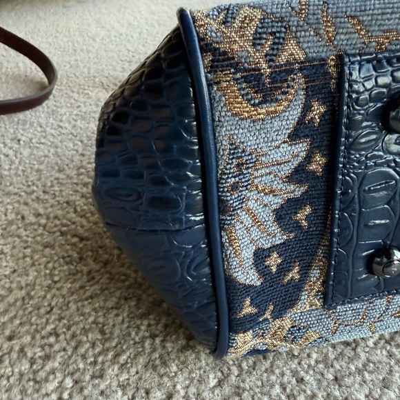 NWOT SHARIF 1827 Blue Tapestry Tote Satchel Handbag Croc Embossed Vintage - Picture 12 of 16